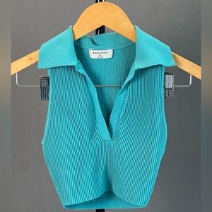 Teal Cropped. Collar. V Neck